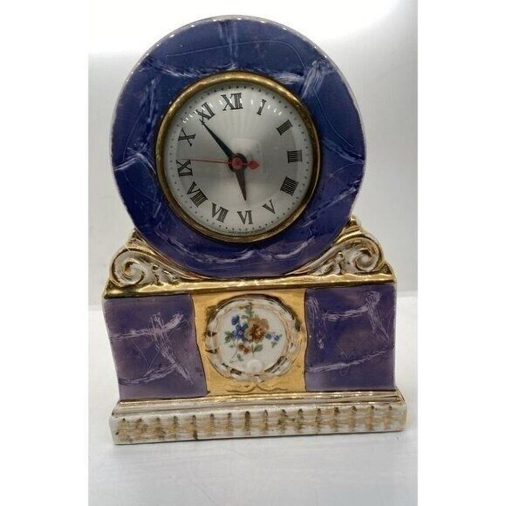 Rare Vintage Porcelain Victorian Mantle Clock American Gold Trim Not Working